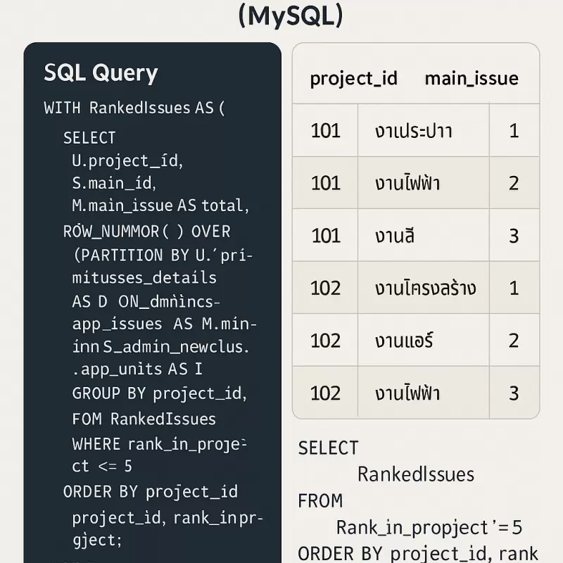 วิธีค้นหา 5 อันดับปัญหาที่พบบ่อยที่สุดในแต่ละโครงการ (MySQL)