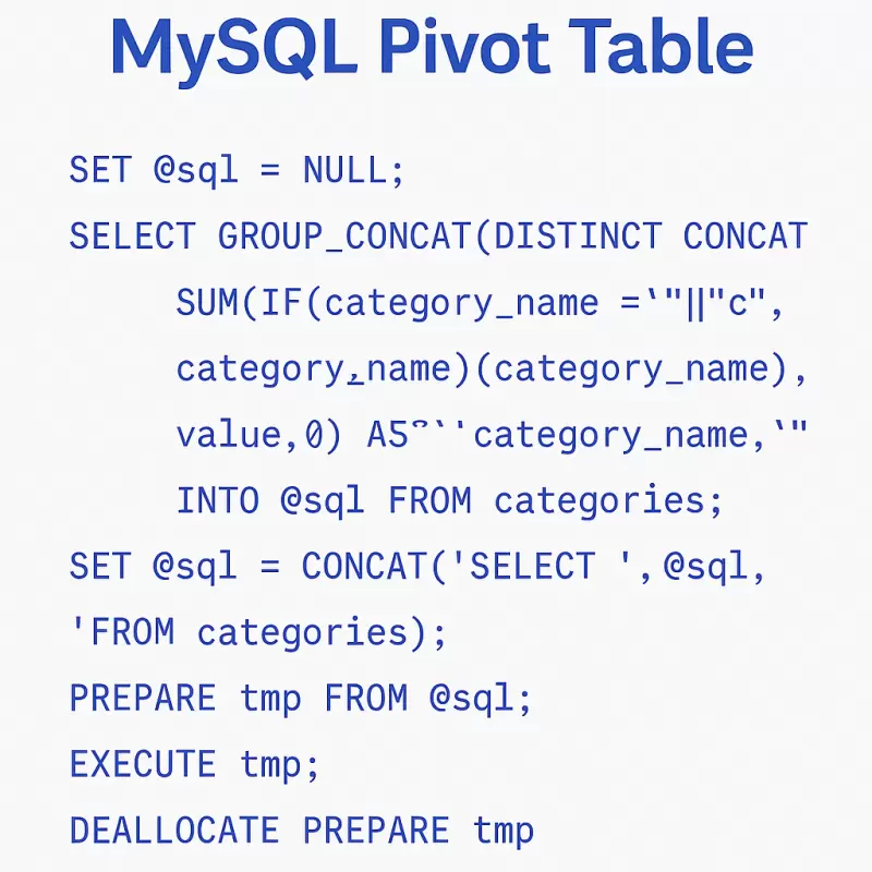MySQL สรุปข้อมูลจากแบบแถว เป็นแบบ คอลัมน์ (Pivot Table)
